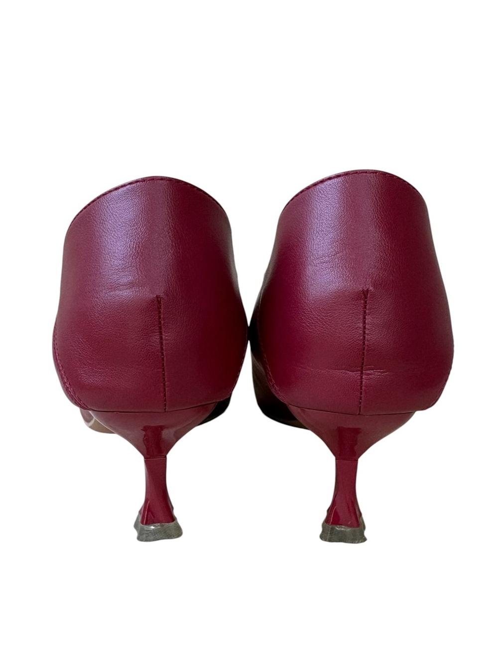 Pointed Toe Mid-Heel Pumps in Wine - Picture 4 of 12